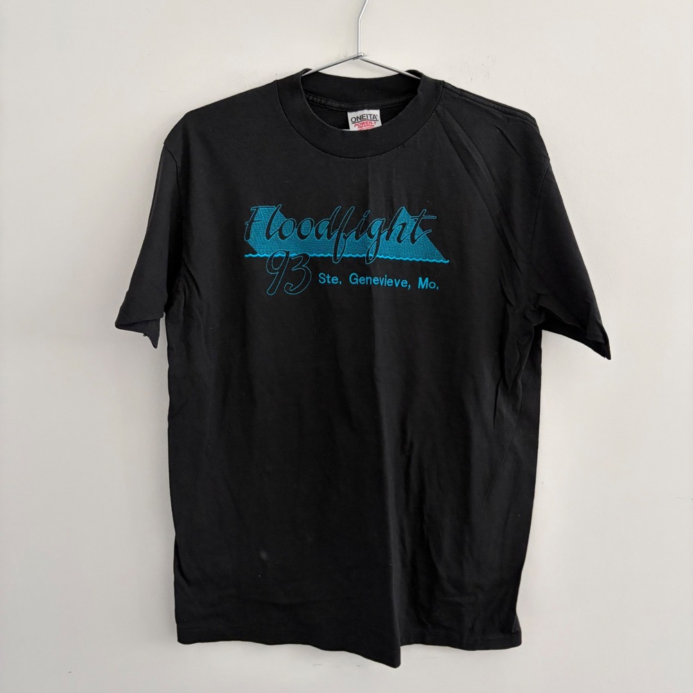Vintage Oneita Power-T Floodfight 93 Ste Genevieve Mo Shirt Black Large